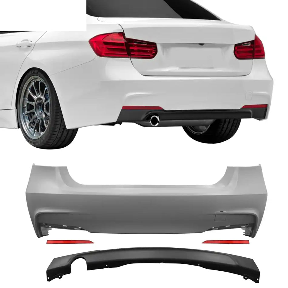 2012-2018 BMW F30 F35 3 Series Sedan Rear Bumper Cover W/Diffuser PP Unpainted Black