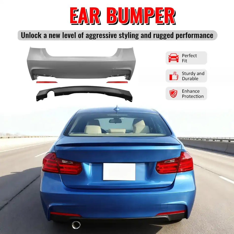 2012-2018 BMW F30 F35 3 Series Sedan Rear Bumper Cover W/Diffuser PP Unpainted Black