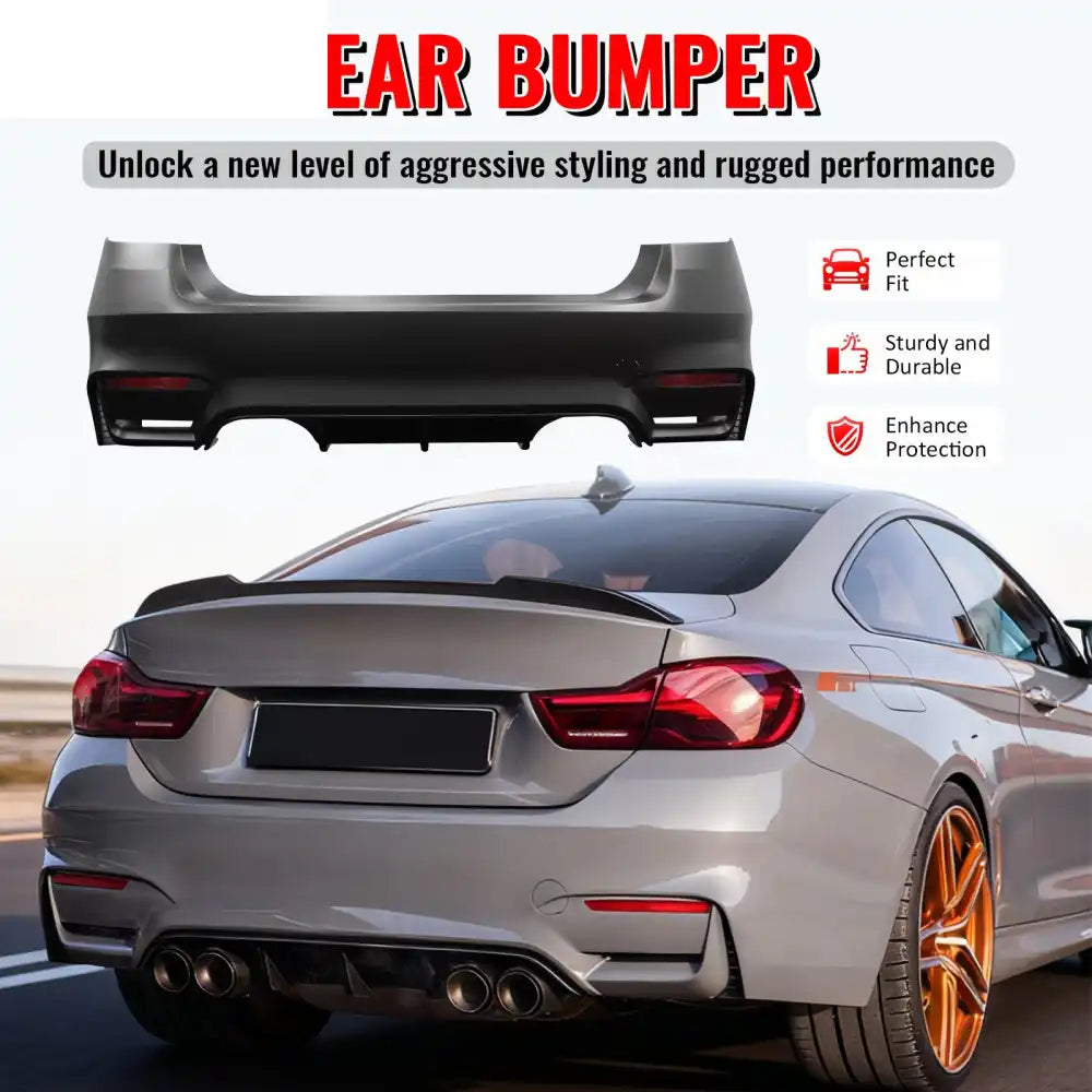 2012-2019 BMW F30 3-Series Sedan 4Dr M3 M4 Style Rear Bumper Cover PP Unpainted Black