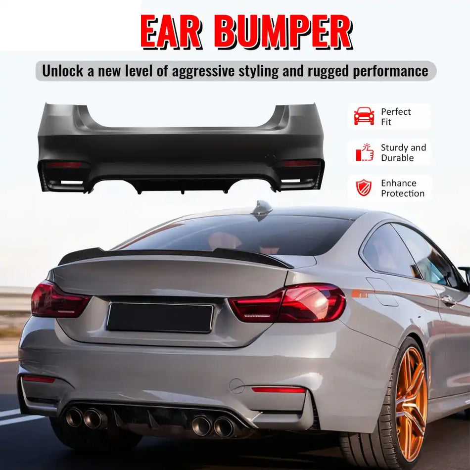 2012-2019 BMW F30 3-Series Sedan 4Dr M3 M4 Style Rear Bumper Cover PP Unpainted Black