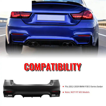 2012-2019 BMW F30 3-Series Sedan 4Dr M3 M4 Style Rear Bumper Cover PP Unpainted Black