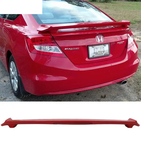 2012 Honda Civic Si LX Coupe Trunk Spoiler with LED Brake Light ABS Pained Rallye Red (Color Code # R513) / ABS Plastic