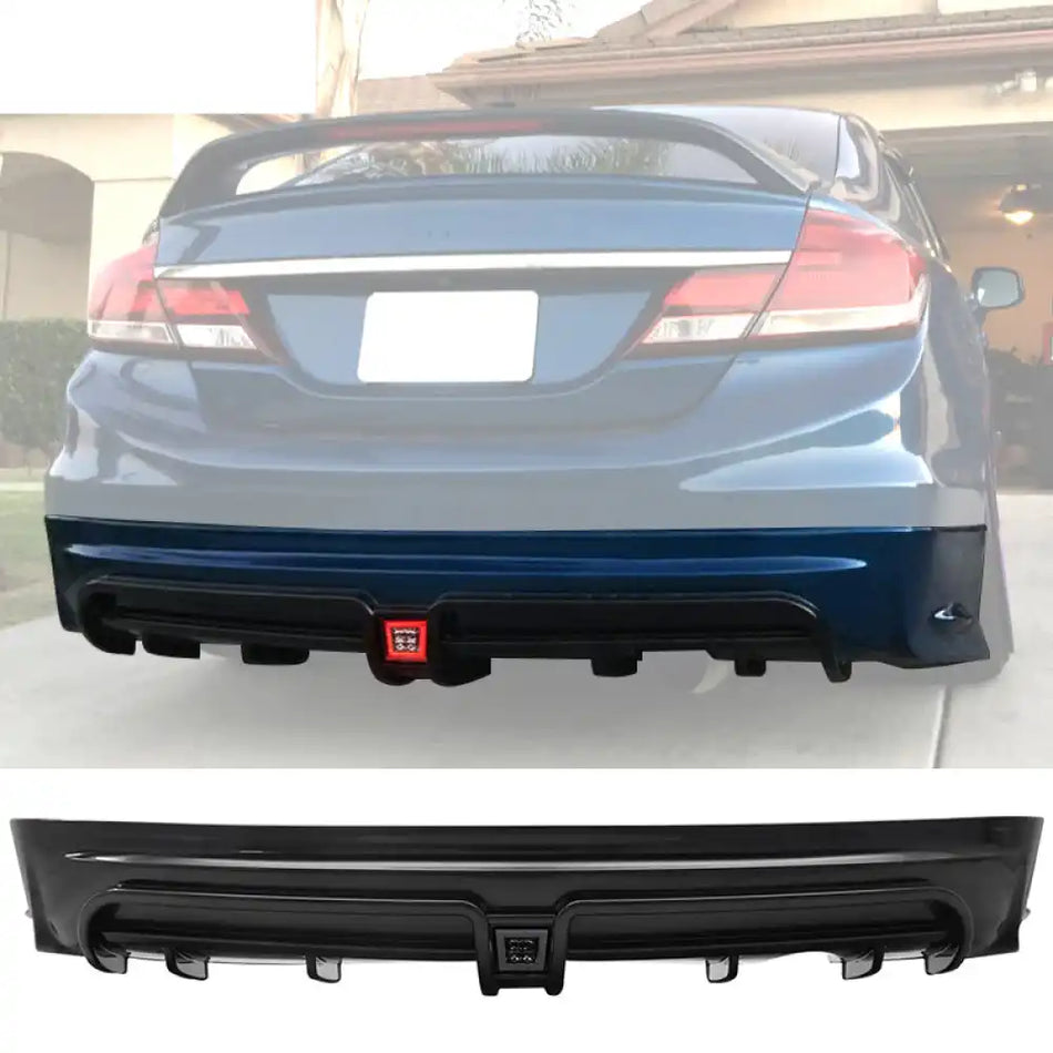 2013-2015 Honda Civic RR Rear Bumper Lip ABS LED 3rd Brake Lamp Light Unpainted Black / Smoke 3rd Brake Light