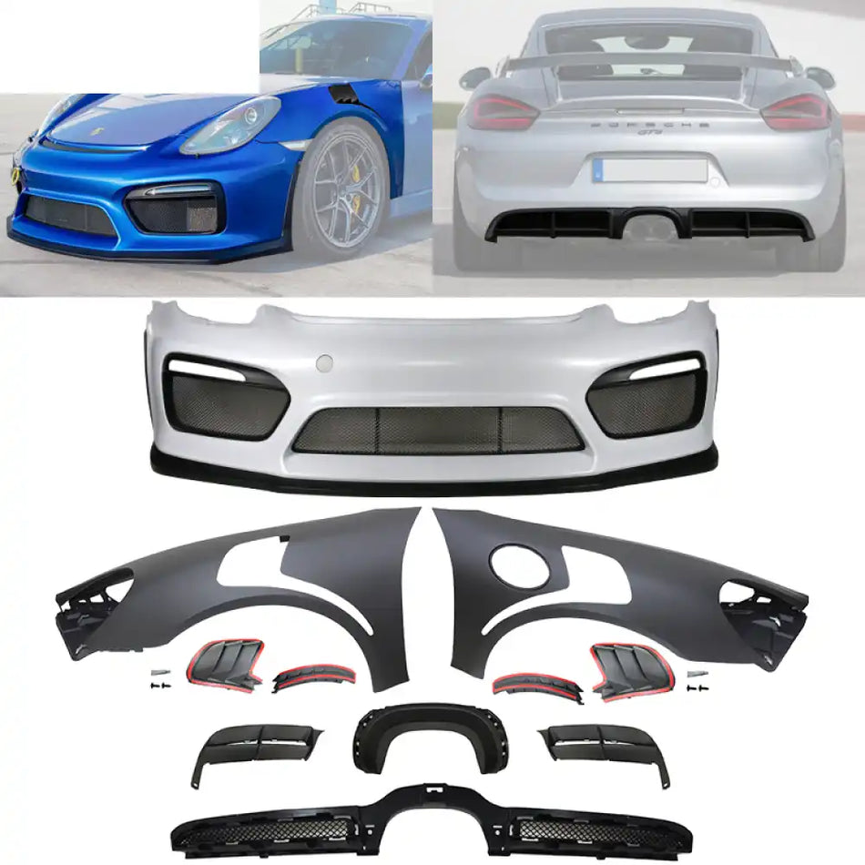 2013-2016 Cayman Boxster GT4 Style Front Bumper + Fender Rear Diffuser