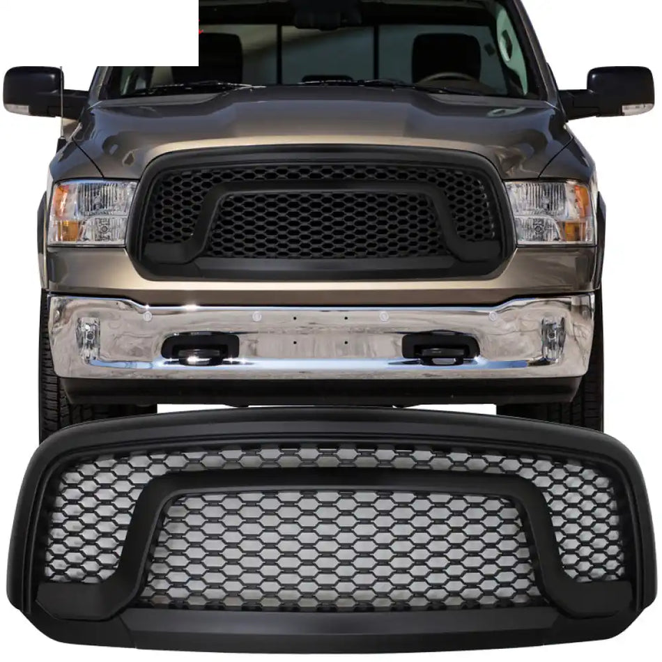 2013-2024 Dodge Ram 1500 Honeycomb R Style Black Front Grille ABS