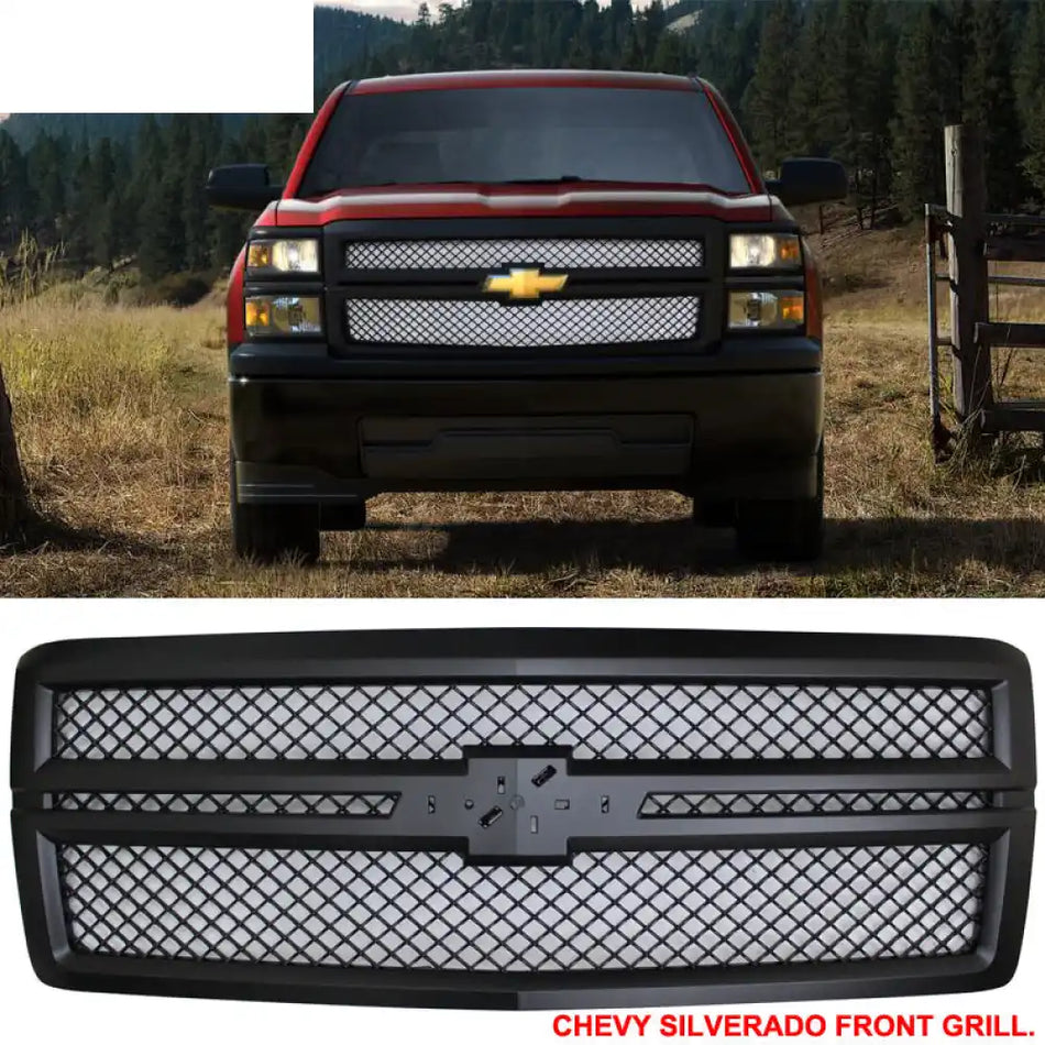 2014-2015 Chevy Silverado 1500 B Style Black Front Bumper Grille ABS Black