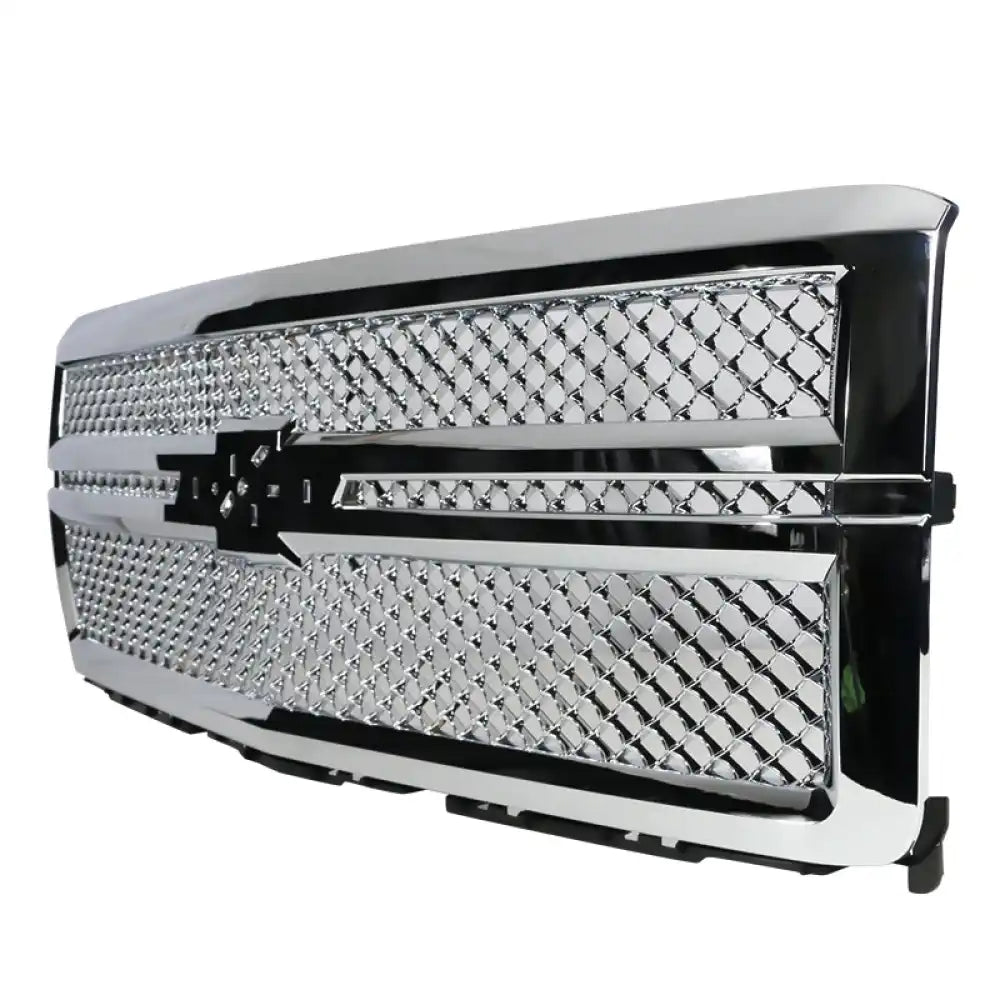 2014-2015 Chevy Silverado 1500 B Style Silver Front Bumper Grille ABS Chrome