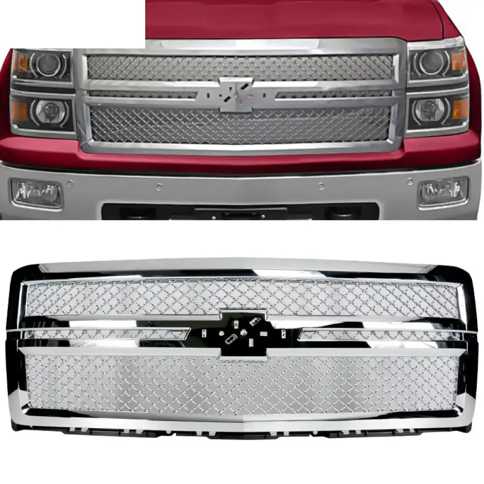 2014-2015 Chevy Silverado 1500 B Style Silver Front Bumper Grille ABS Chrome