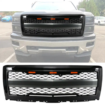 2014-2015 Chevy Silverado 1500 Front Bumper Hood Grille Gloss Black