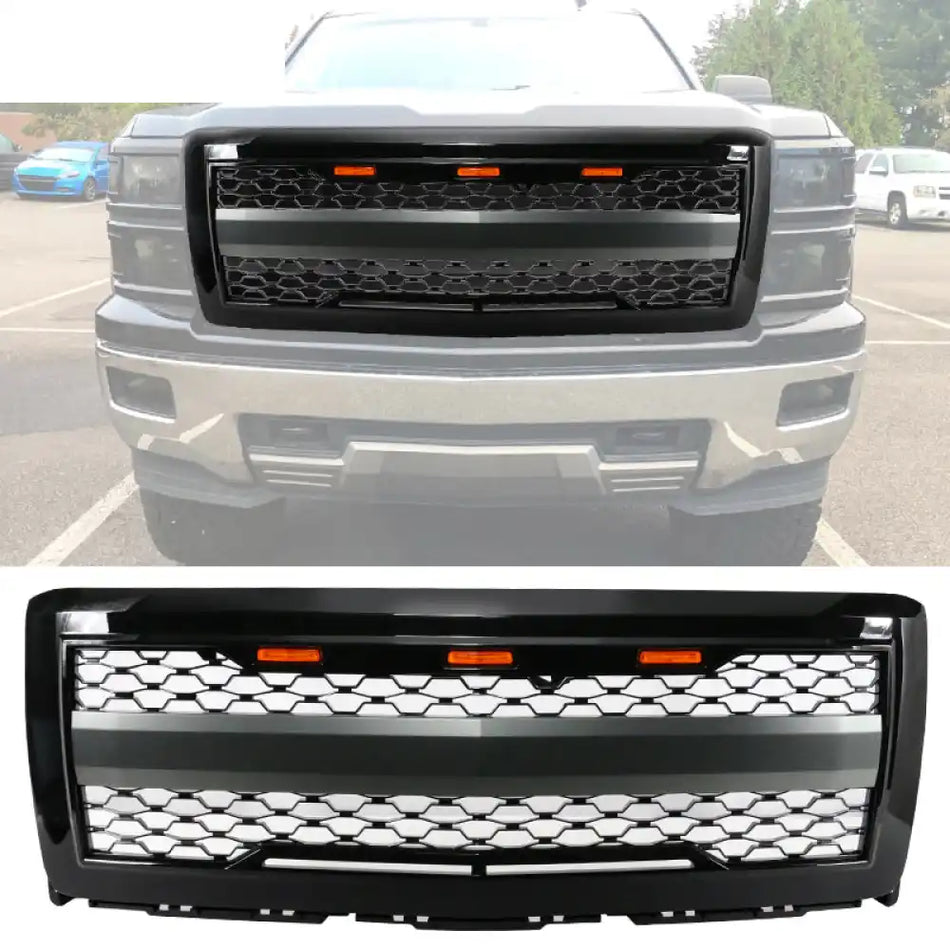 2014-2015 Chevy Silverado 1500 Front Bumper Hood Grille Gloss Black