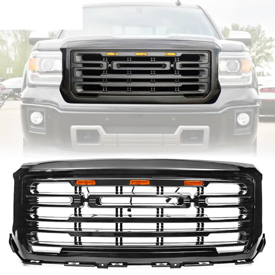 2014-2015 GMC Sierra 1500 Front Bumper Hood Grille Guard Grill Gloss Black