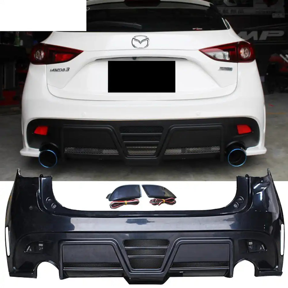 2014-2016 Mazda 3 Hatchback KS Style Rear Bumper W/ Black LED Light