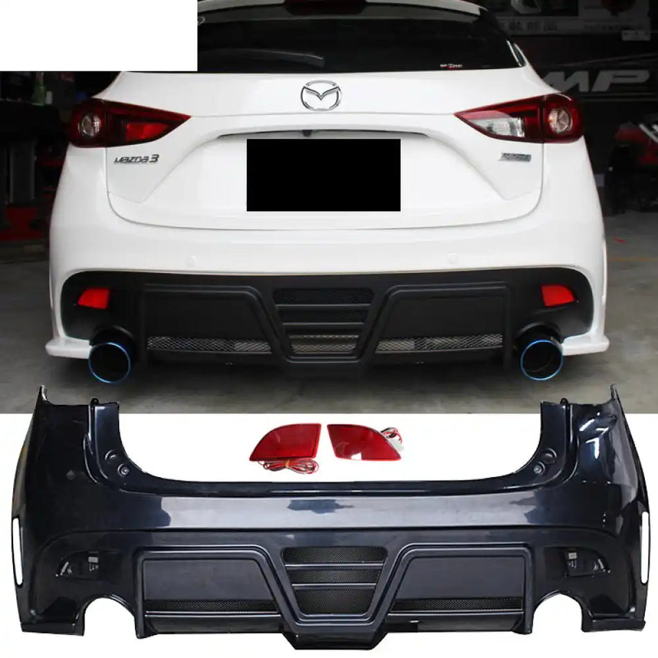 2014-2016 Mazda 3 Hatchback KS Style Rear Bumper W/ Red LED Lights