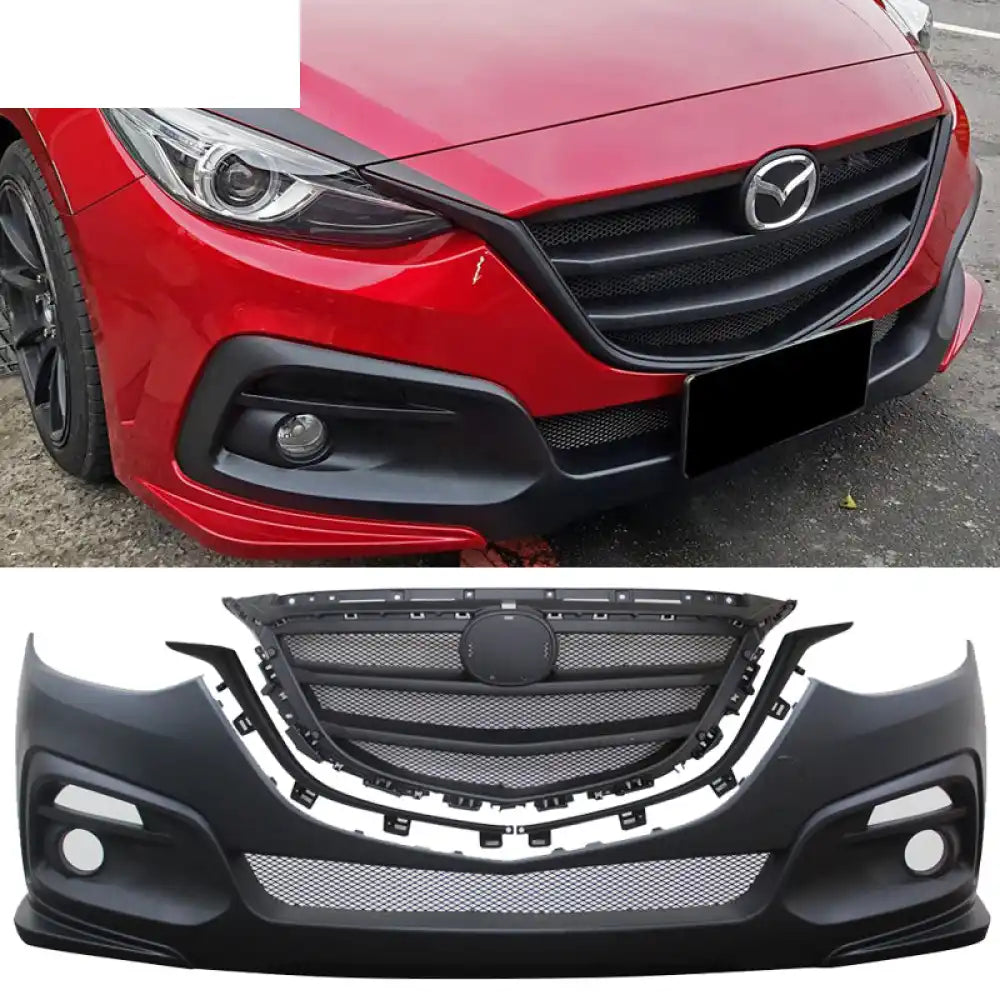 2014-2016 Mazda 3 KS Style Unpainted Front Bumper Conversion W/ Grille