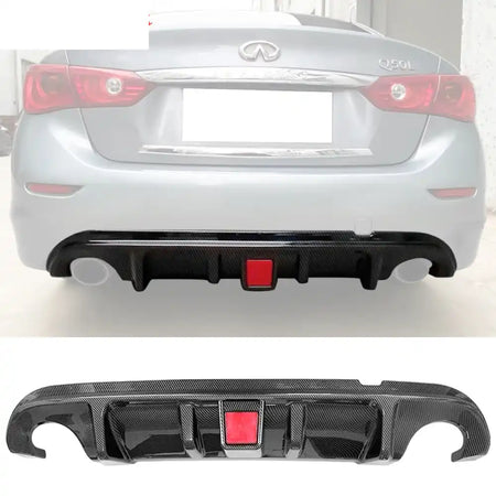 2014-2017 Infiniti Q50 LED Light Rear Bumper Diffuser PP Carbon Fiber Print