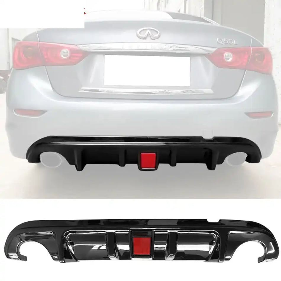 2014-2017 Infiniti Q50 LED Light Rear Bumper Diffuser PP Gloss Black