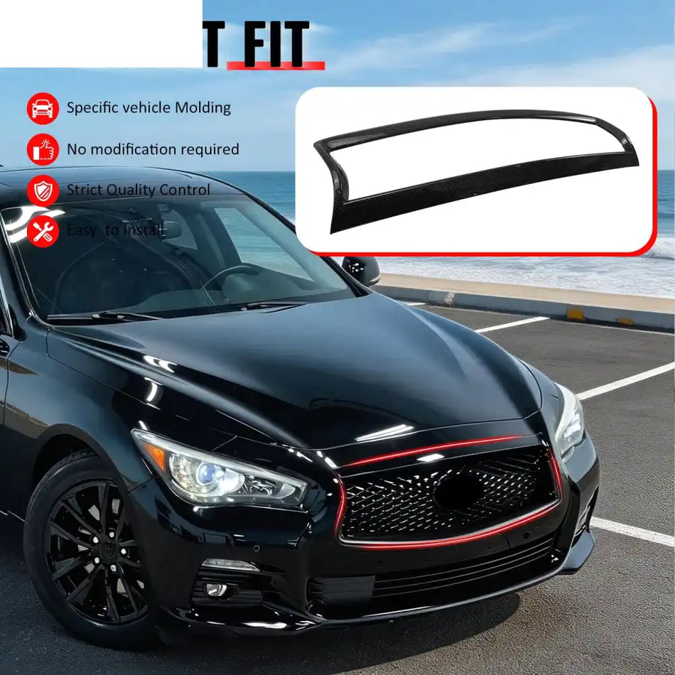 2014-2017 Infiniti Q50 OE Style Front Bumper Upper Grille Frame Trim Replacement Carbon Fiber Print ABS Carbon Fiber