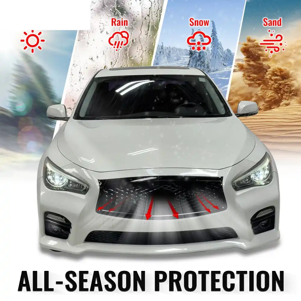 2014-2017 Infiniti Q50 OE Style Front Bumper Upper Grille Frame Trim Replacement Carbon Fiber Print ABS Carbon Fiber