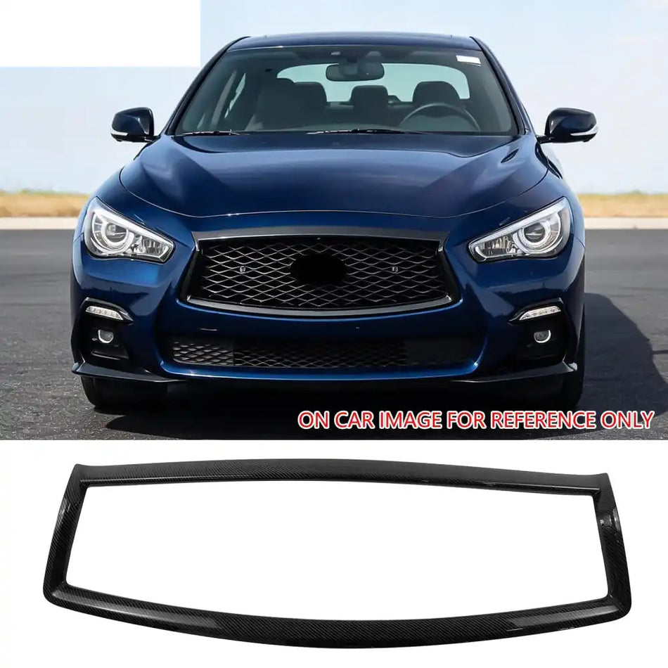2014-2017 Infiniti Q50 OE Style Front Bumper Upper Grille Frame Trim Replacement Carbon Fiber Print ABS Carbon Fiber