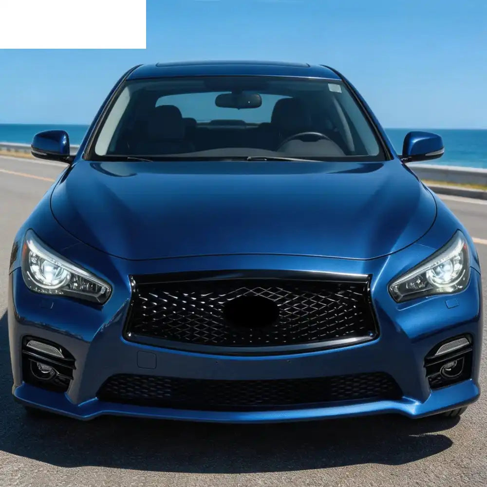 2014-2017 Infiniti Q50 OE Style Front Bumper Upper Grille Frame Trim Replacement Gloss Black ABS Gloss Black