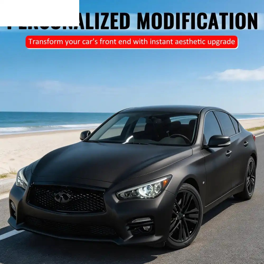 2014-2017 Infiniti Q50 OE Style Front Bumper Upper Grille Frame Trim Replacement Gloss Black ABS Gloss Black