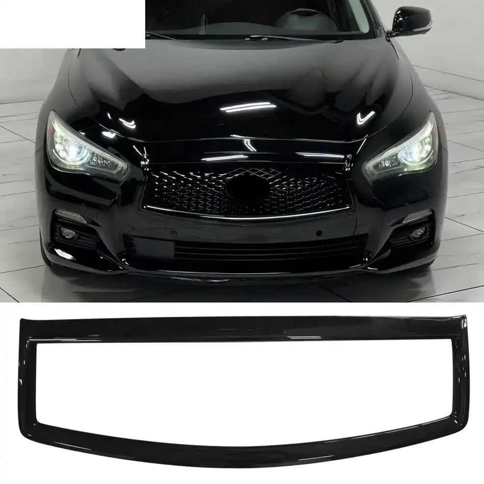 2014-2017 Infiniti Q50 OE Style Front Bumper Upper Grille Frame Trim Replacement Gloss Black ABS Gloss Black