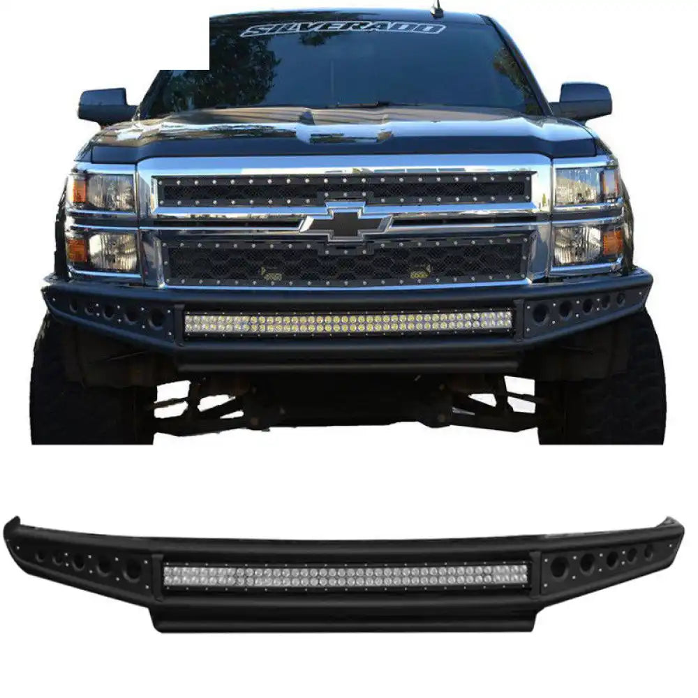 2014-2018 Silverado 1500 Black Bumper Bull Bar LED Lights Iron Steel