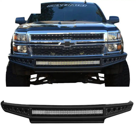 2014-2018 Silverado 1500 Black Bumper Bull Bar LED Lights Iron Steel