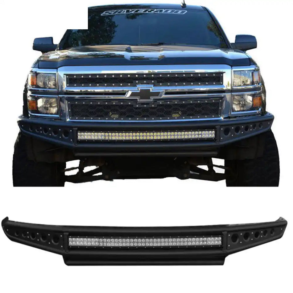 2014-2018 Silverado 1500 Black Bumper Bull Bar LED Lights Iron Steel