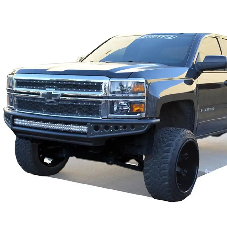 2014-2018 Silverado 1500 Black Bumper Bull Bar LED Lights Iron Steel