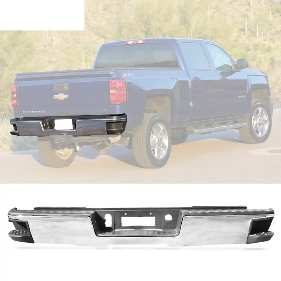 2014-2018 Silverado GMC Sierra 1500 Rear Step Bumper w/o Sensor Holes Chrome