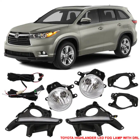 2014-2019 Toyota Highlander Clear Lens DRL LED Fog Light Pair ABS