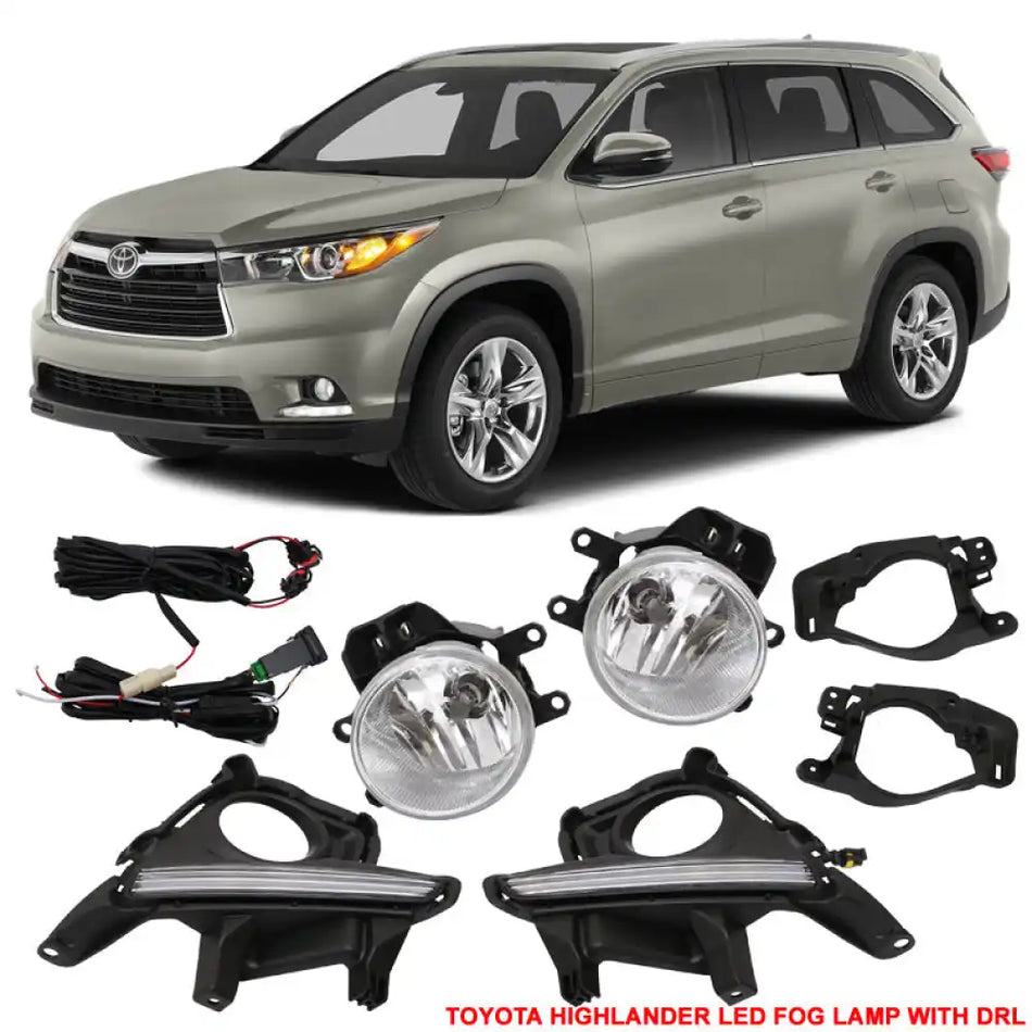 2014-2019 Toyota Highlander Clear Lens DRL LED Fog Light Pair ABS
