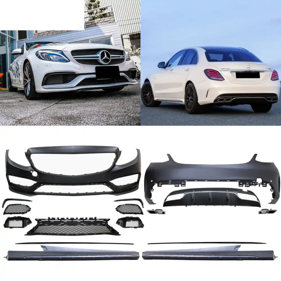 2015-2016 Benz W205 C63 Style Full PDC Front +Rear Bumper + Side Skirts