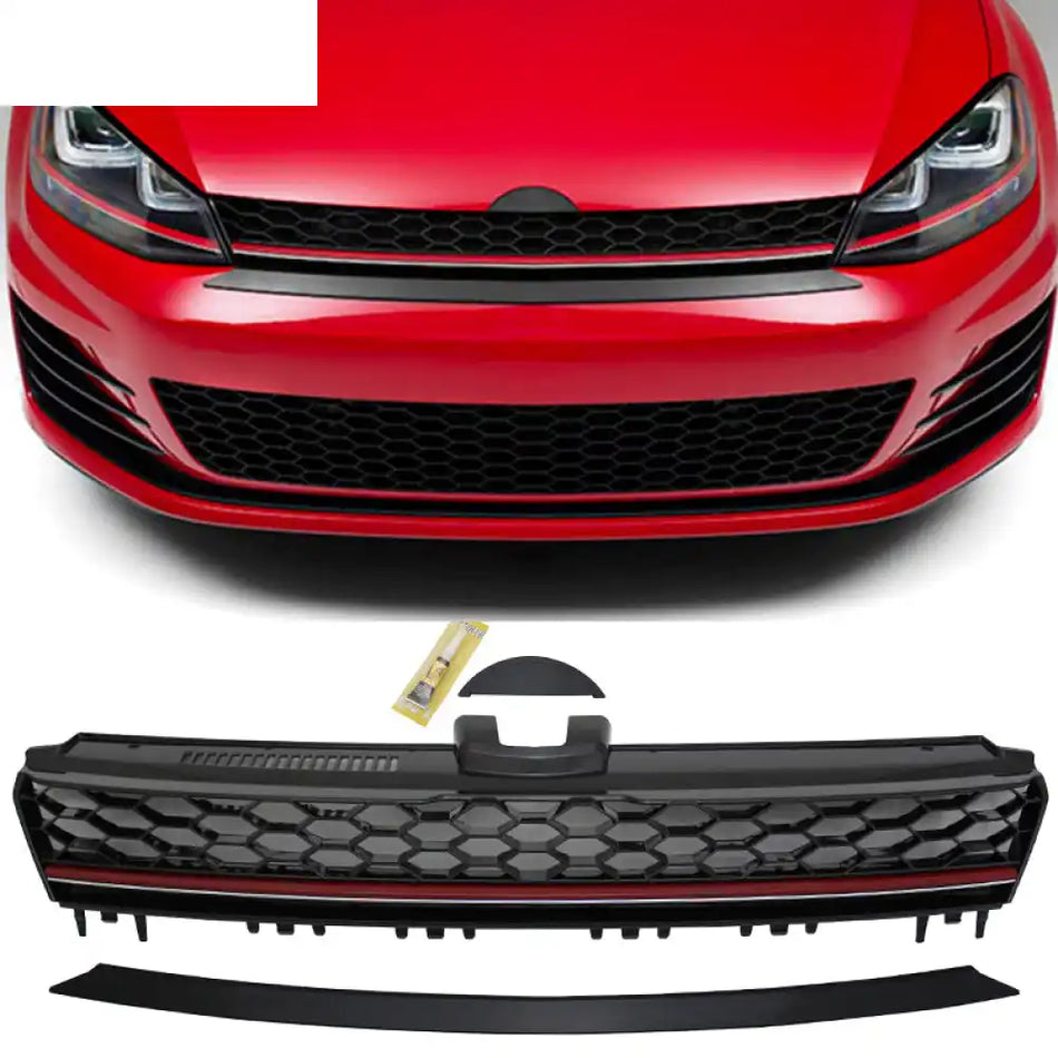 2015-2016 VW Golf MK7 GTI Style Black W/ Red Trim Front Grille ABS