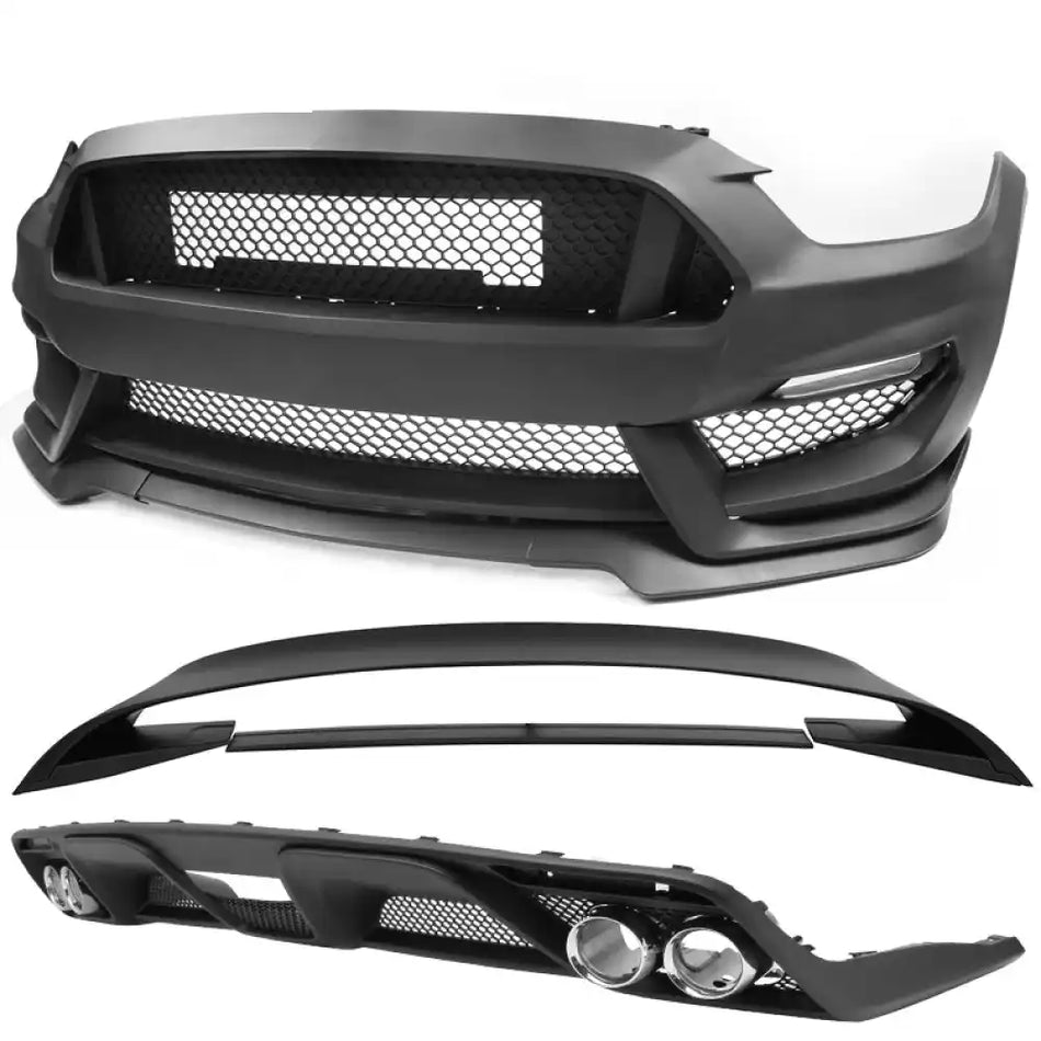 2015-2017 Ford Mustang Front Bumper Rear Diffuser & Dual Trunk Spoiler