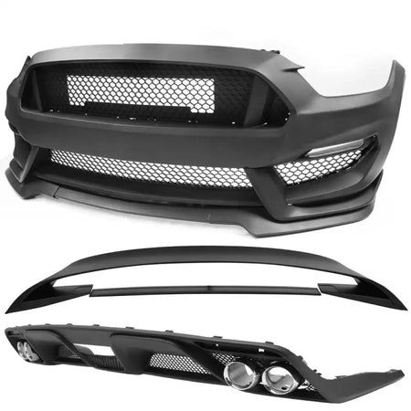 2015-2017 Ford Mustang Front Bumper Rear Diffuser & Dual Trunk Spoiler