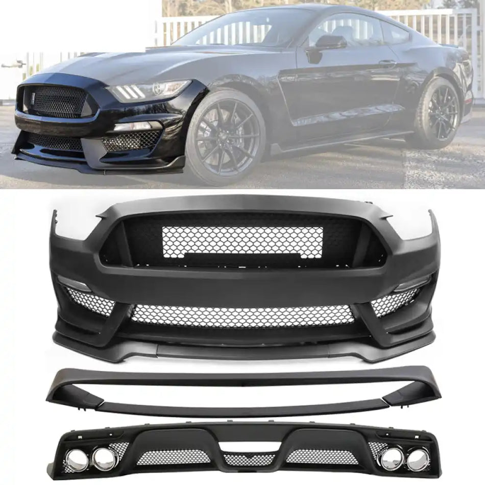 2015-2017 Ford Mustang Front Bumper Rear Diffuser & Dual Trunk Spoiler