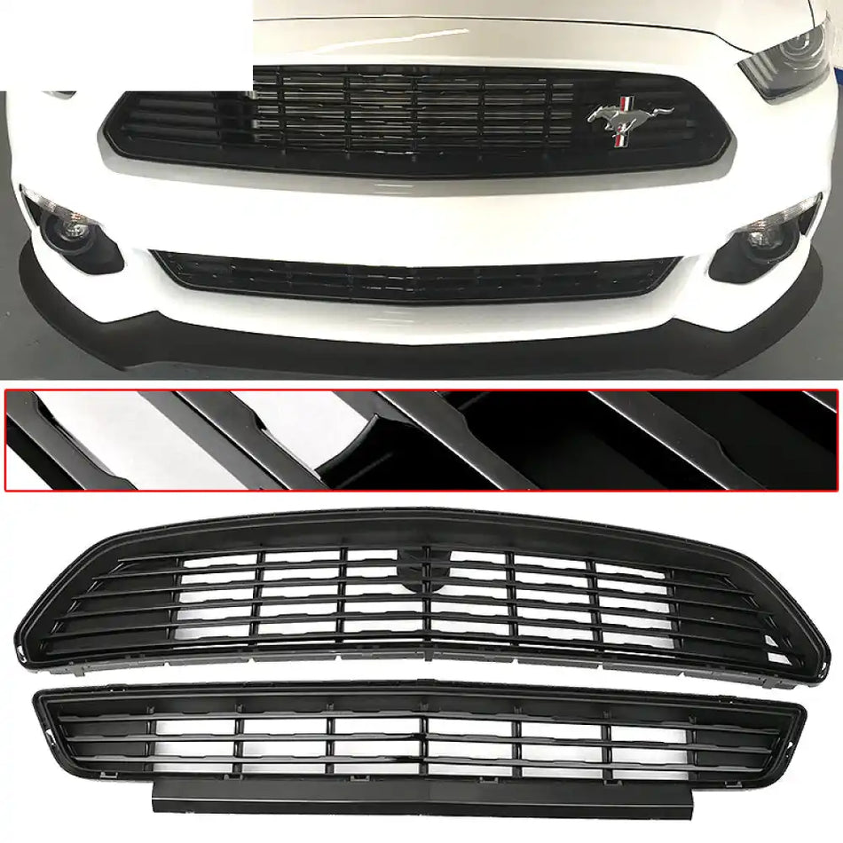 2015-2017 Ford Mustang Front Upper And Lower Grille Grill Black