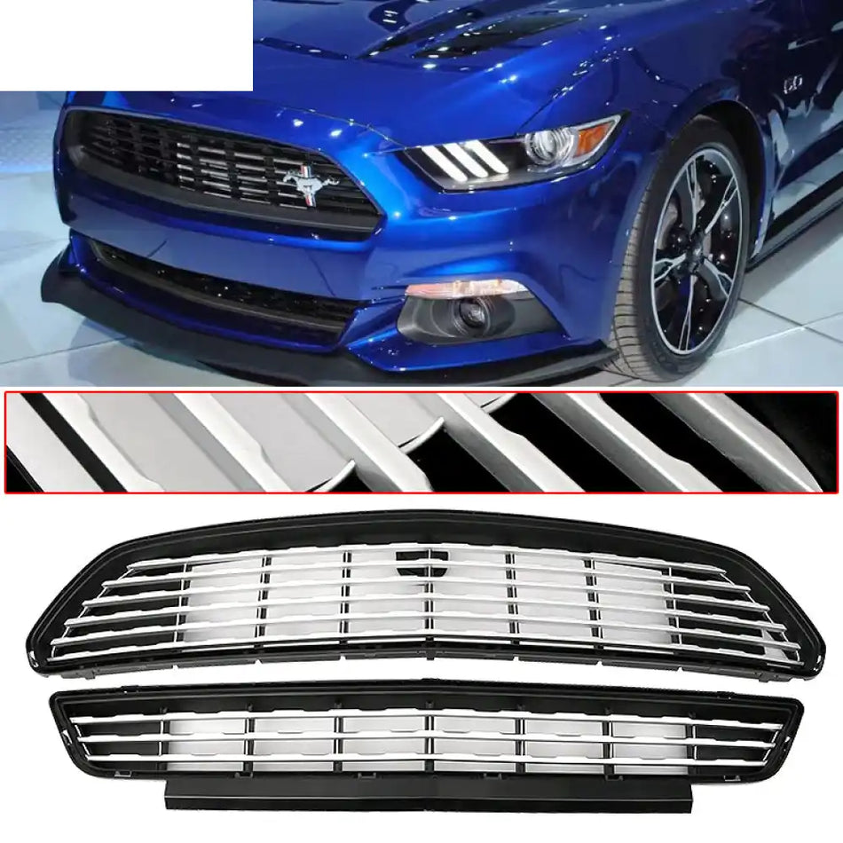 2015-2017 Ford Mustang Front Upper And Lower Grille Grill Silver