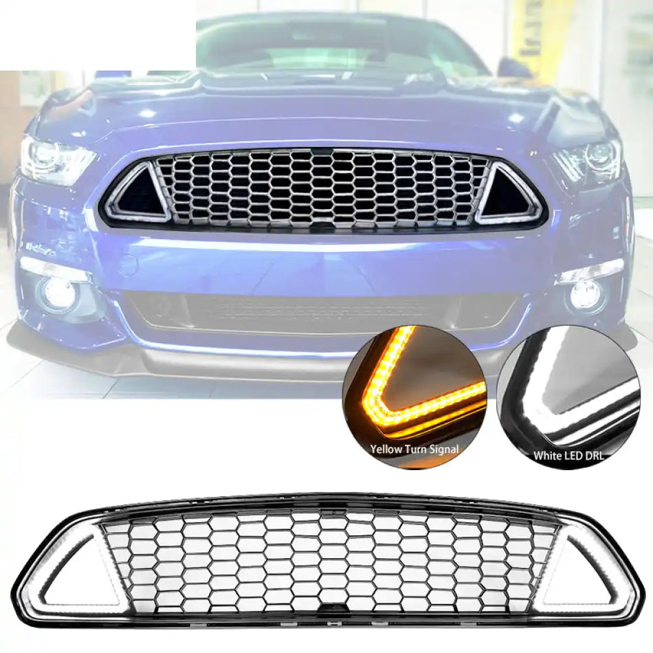 2015-2017 Ford Mustang Unpainted Front Hood Upper Grille w/ LED Lights
