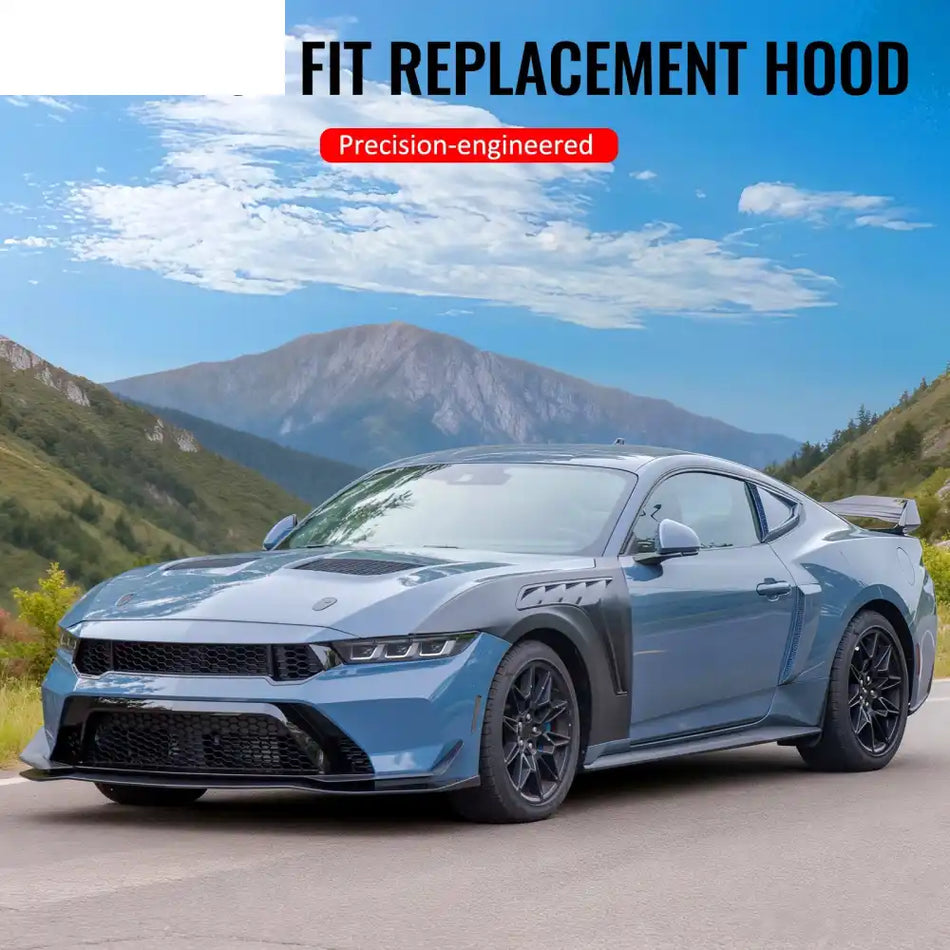 2015-2017 Ford Mustang V6/GT/GT350 GTD Style Front Hood Black Aluminum