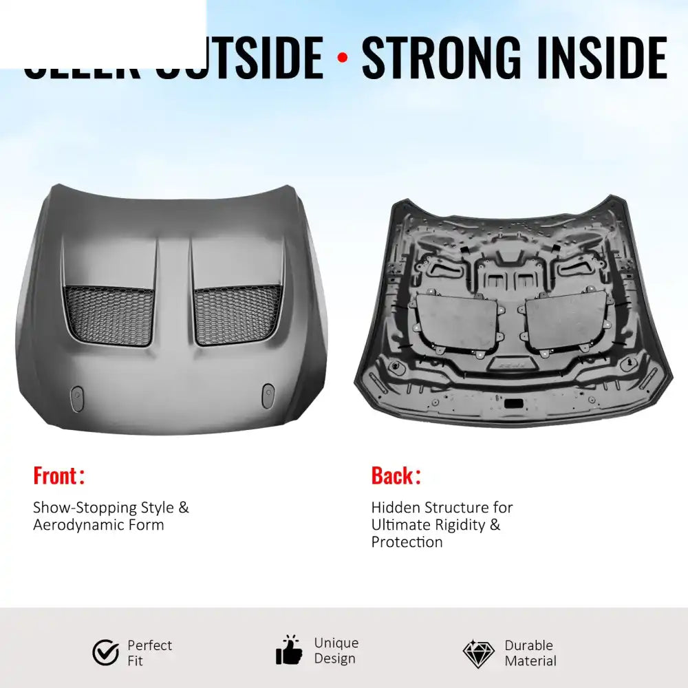 2015-2017 Ford Mustang V6/GT/GT350 GTD Style Front Hood Black Aluminum