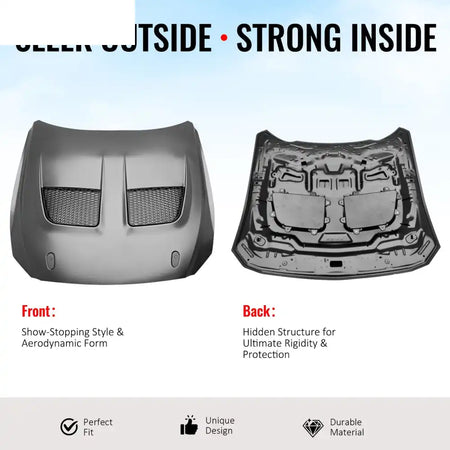 2015-2017 Ford Mustang V6/GT/GT350 GTD Style Front Hood Black Aluminum