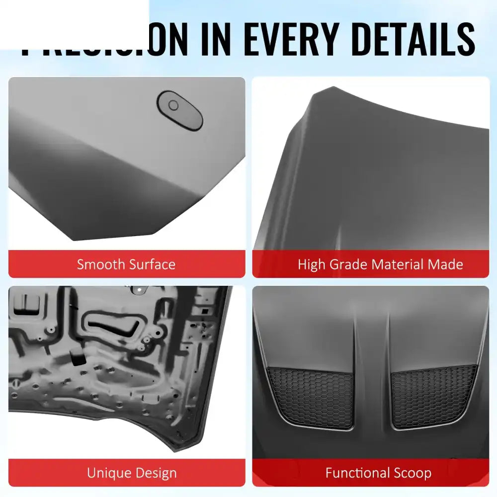 2015-2017 Ford Mustang V6/GT/GT350 GTD Style Front Hood Black Aluminum