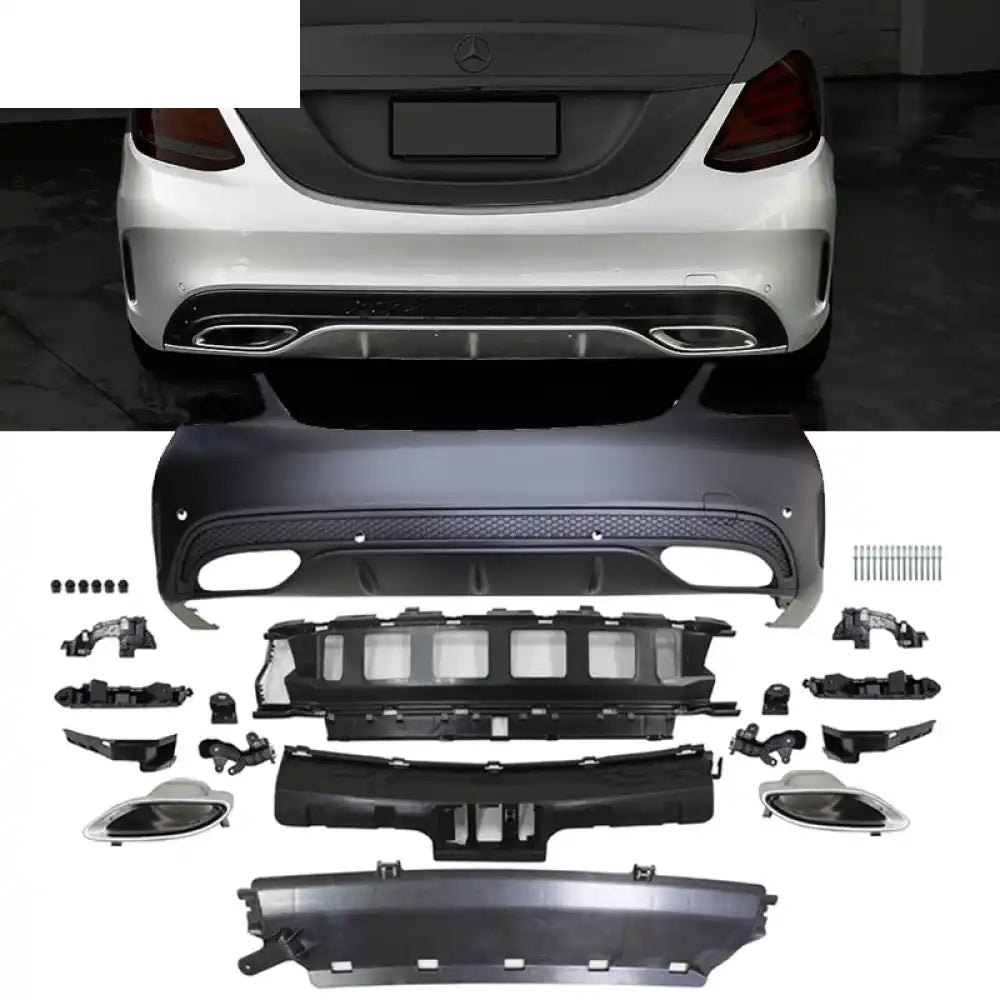 2015-2018 Benz C-Class W205 Rear Bumper with Diffuser Muffler Tip PP