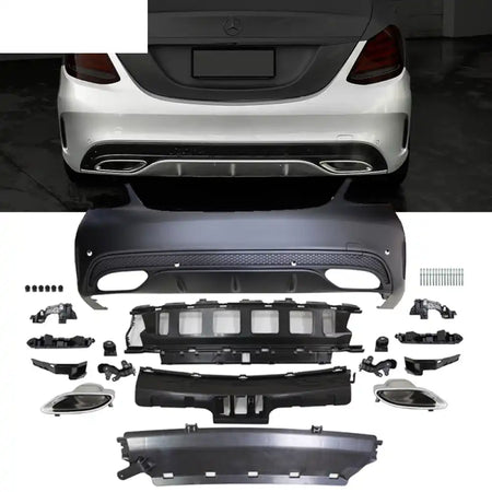 2015-2018 Benz C-Class W205 Rear Bumper with Diffuser Muffler Tip PP