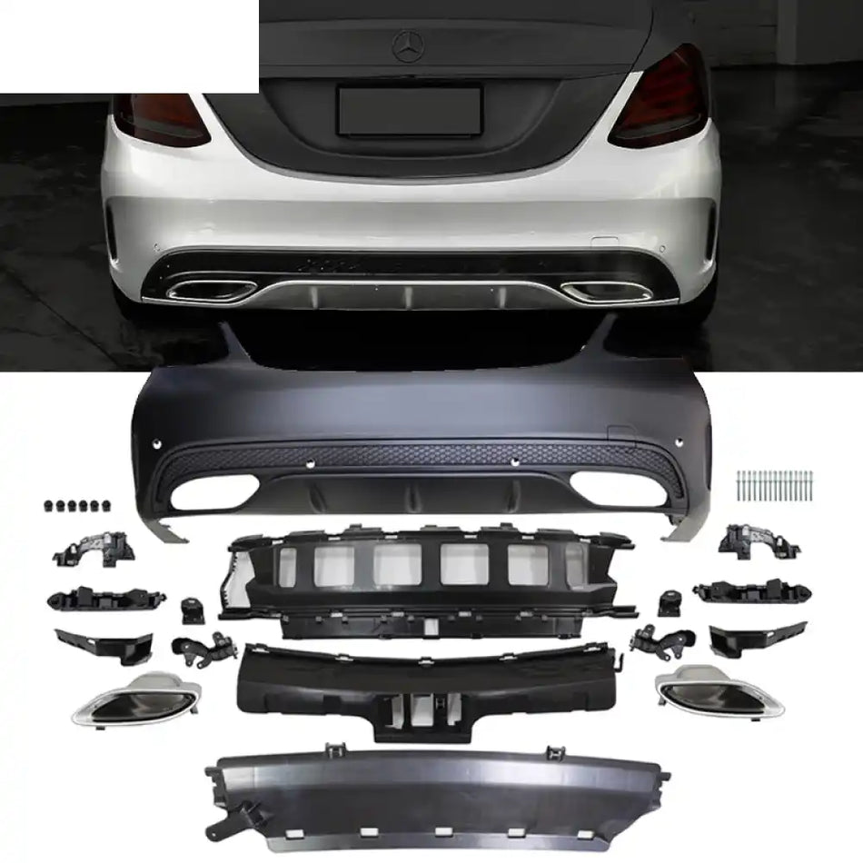 2015-2018 Benz C-Class W205 Rear Bumper with Diffuser Muffler Tip PP