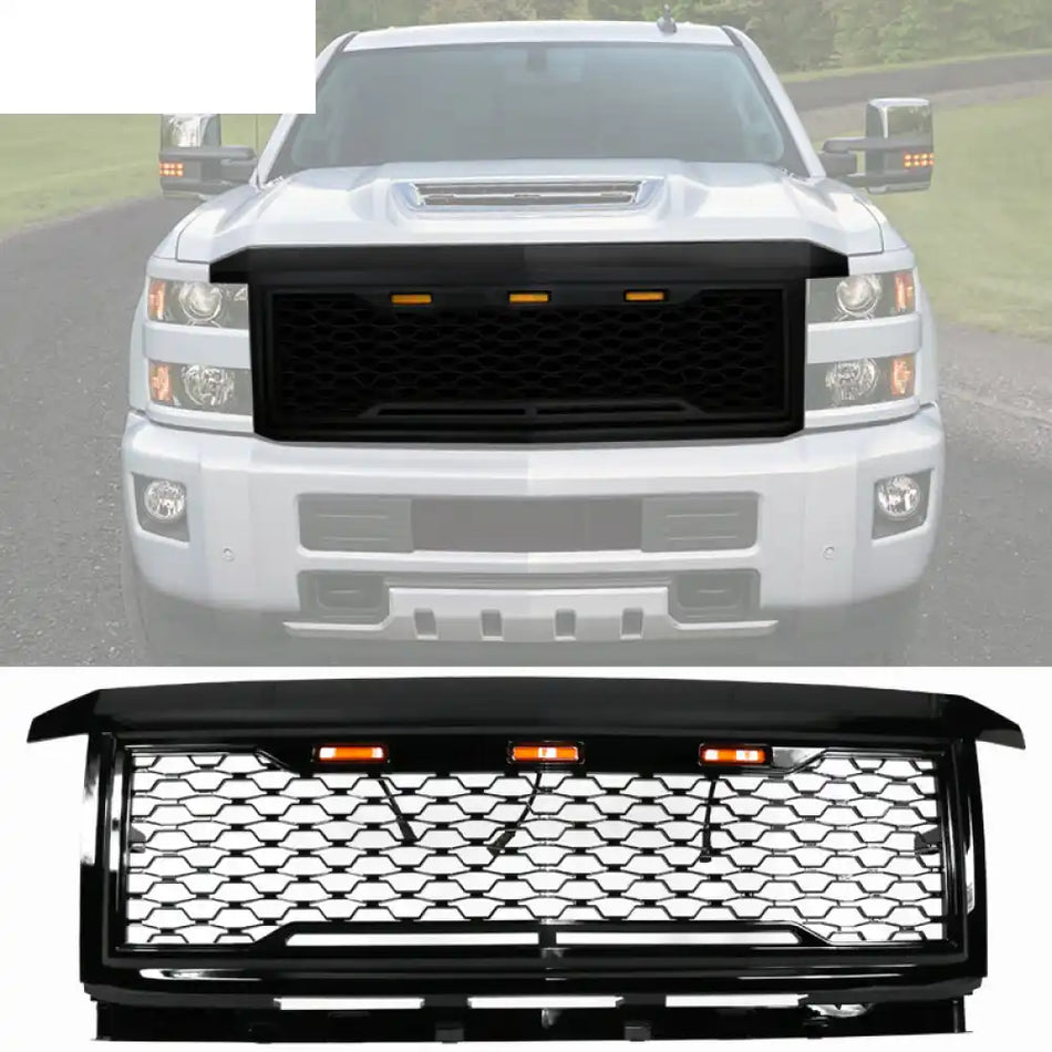 2015-2018 Chevy Silverado 2500 3500 Front Bumper Hood Mesh Grille Gloss Black