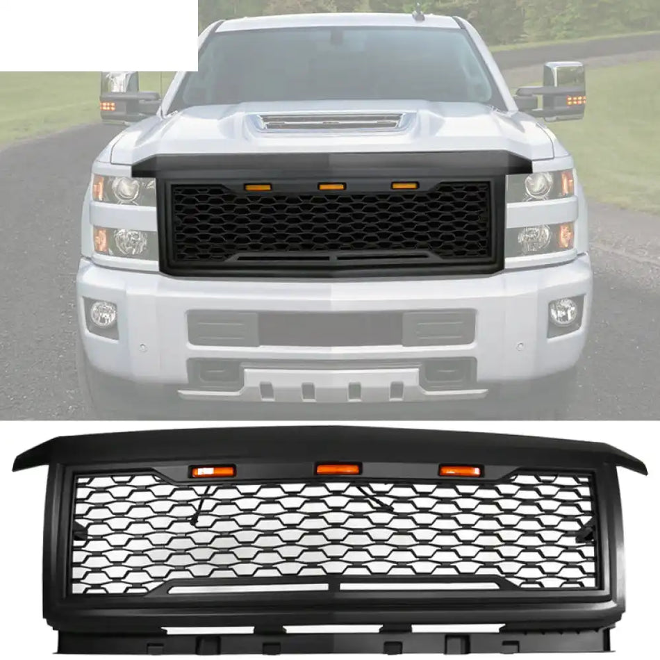 2015-2018 Chevy Silverado 2500 3500 Front Bumper Hood Mesh Grille Matte Black